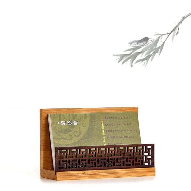 SzBlaZe Japanese Garden Style Wood Office Business Card Holder for Desk Organizers and Accessories - Image 1
